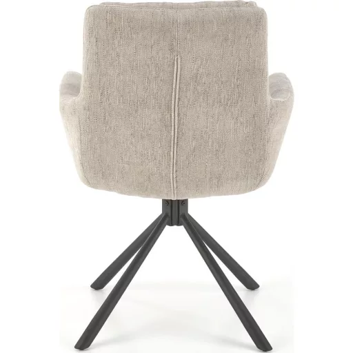 A modern forgószék kényelmes ülőfelülettel,  textilkárpittal beige színben  és elegáns fekete fém lábakkal 65x60x87x51 cm