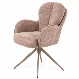   A modern forgószék  organikus lekerekített háttámlával,kényelmes- komfortos  táskarúgós ülőfelülettel,  textilkárpittal fahély beige színben  és elegáns beige fém lábakkal 62× 69×92 cm