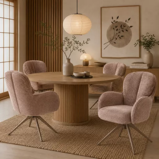 A modern forgószék  organikus lekerekített háttámlával,kényelmes- komfortos  táskarúgós ülőfelülettel,  textilkárpittal fahély beige színben  és elegáns beige fém lábakkal 62× 69×92 cm