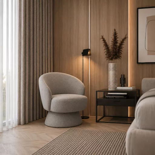 Modern fotel – kárpitozott design fotel szürke szövet borítással nappaliba, hálóba  70x 76 x 46 cm