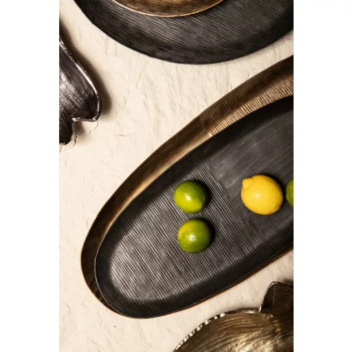 Antracitszürke színű dekorációs aluminium tál 13x33cm