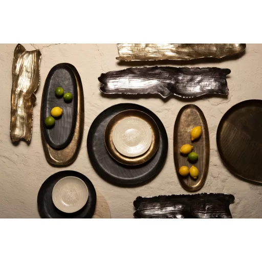 Bronz színű dekorációs aluminium tál 13x33cm