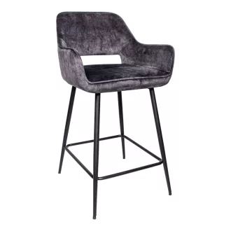   Kárpitozott design bárszék – Antracit szín, fekete fém lábakkal