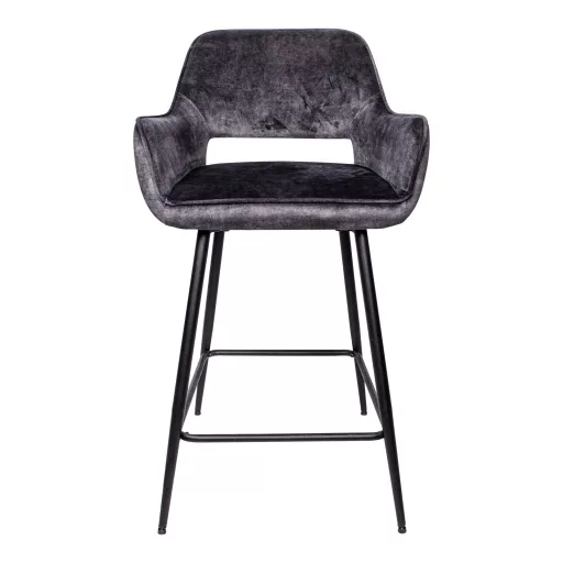 Kárpitozott design bárszék – Antracit szín, fekete fém lábakkal