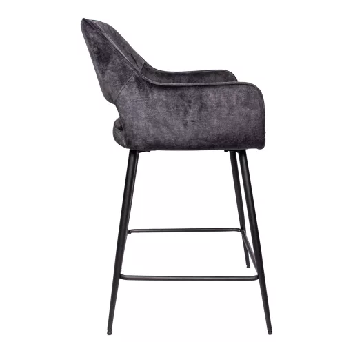 Kárpitozott design bárszék – Antracit szín, fekete fém lábakkal