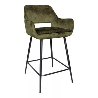   Kárpitozott design bárszék – Olívazöld szín, fekete fém lábakkal