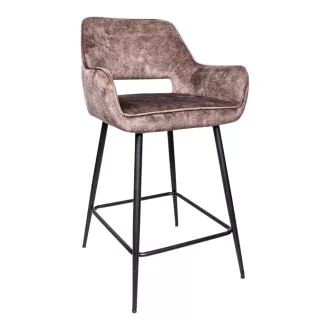   Kárpitozott bársony tapintású, design bárszék – Barna szín, fekete fém lábakkal