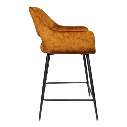 Kárpitozott design bárszék – Okker szín, fekete fém lábakkal