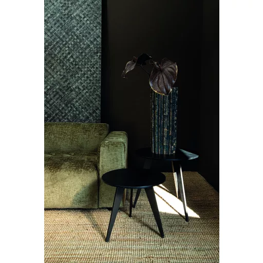 Kerek dohányzóasztal szett fa tetővel – 2 részes design asztal fém lábbal 