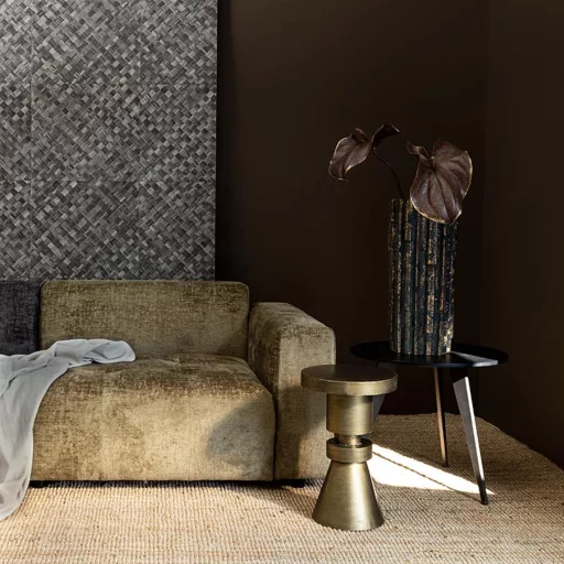 Kerek dohányzóasztal szett fa tetővel – 2 részes design asztal fém lábbal 