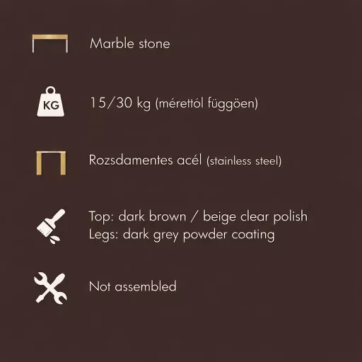 Kerek dohányzóasztal – Márvány lappal, sötétbarna fém talppal 