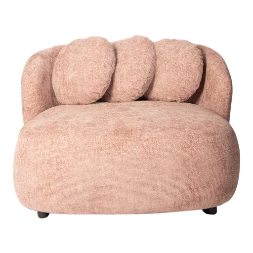 Púderrózsaszín lounge fotel díszpárnákkal – modern design karosszék