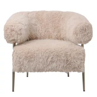   Krém shaggy design fotel arany fém lábakkal – extra puha modern fotel nappaliba