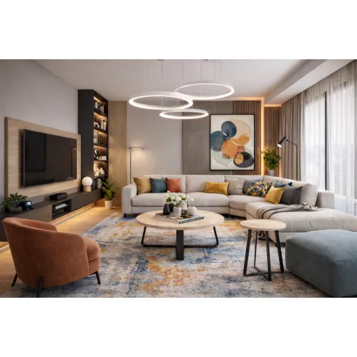 Kerek dohányzóasztal márványkő lappal – modern design asztal fekete fém vázzal