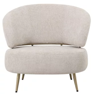   Modern bézs lounge fotel arany fém lábakkal – design kárpitozott fotel nappaliba és hálószobába