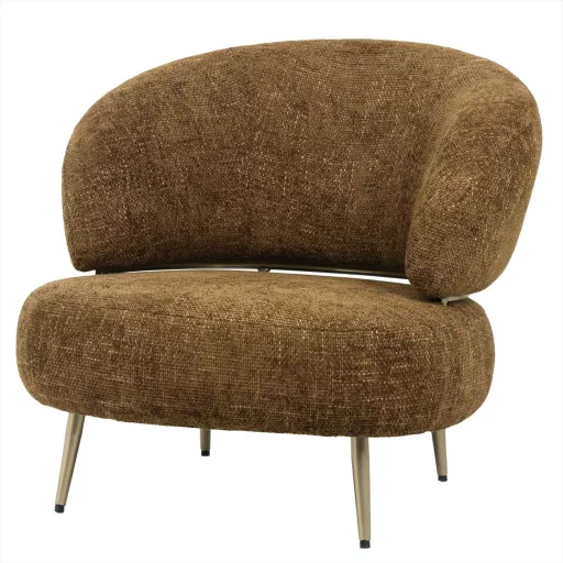 Modern barna design lounge fotel arany fém lábakkal – elegáns kárpitozott fotel nappaliba