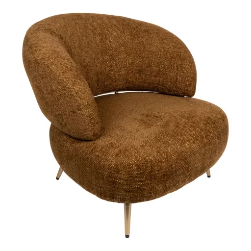 Modern barna design lounge fotel arany fém lábakkal – elegáns kárpitozott fotel nappaliba