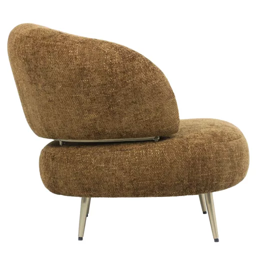 Modern barna design lounge fotel arany fém lábakkal – elegáns kárpitozott fotel nappaliba