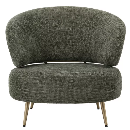 Modern zöld design fotel arany fém lábakkal – ívelt kárpitozott fotel nappaliba