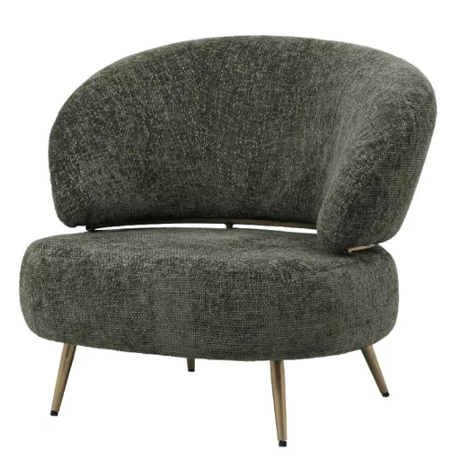 Modern zöld design fotel arany fém lábakkal – ívelt kárpitozott fotel nappaliba