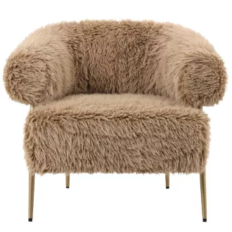   Barna shaggy design fotel arany fém lábakkal – extra puha kárpitozott fotel nappaliba