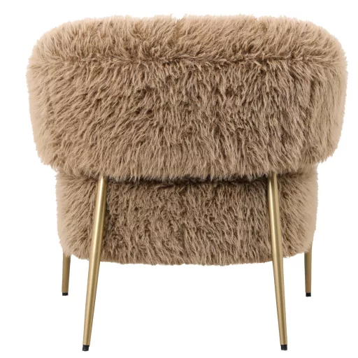 Barna shaggy design fotel arany fém lábakkal – extra puha kárpitozott fotel nappaliba