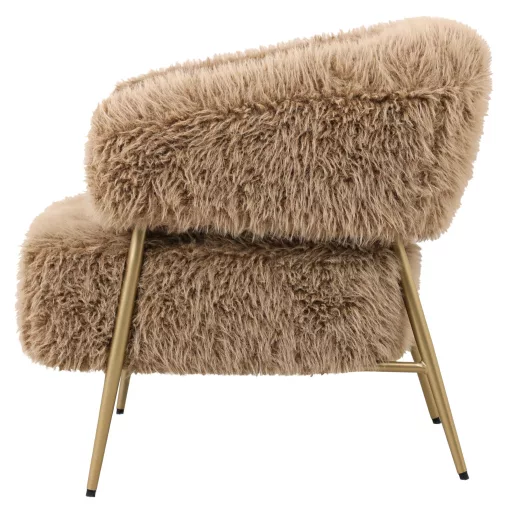 Barna shaggy design fotel arany fém lábakkal – extra puha kárpitozott fotel nappaliba