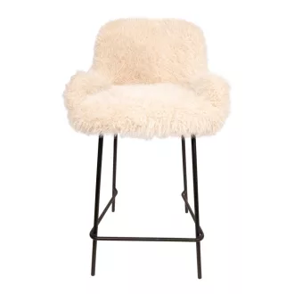   Szőrös design bárszék – Beige szín, fekete fém lábakkal