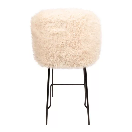 Szőrös design bárszék – Beige szín, fekete fém lábakkal