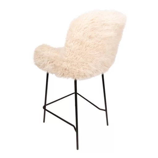 Szőrös design bárszék – Beige szín, fekete fém lábakkal