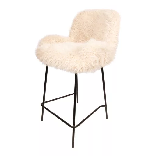 Szőrös design bárszék – Beige szín, fekete fém lábakkal