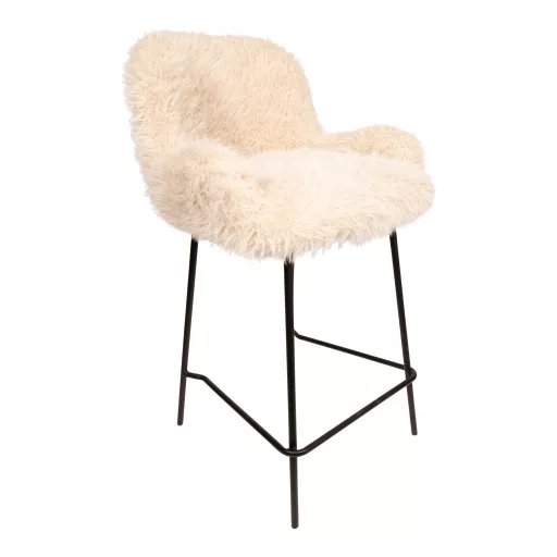 Szőrös design bárszék – Beige szín, fekete fém lábakkal
