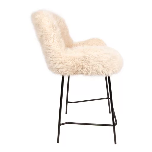 Szőrös design bárszék – Beige szín, fekete fém lábakkal