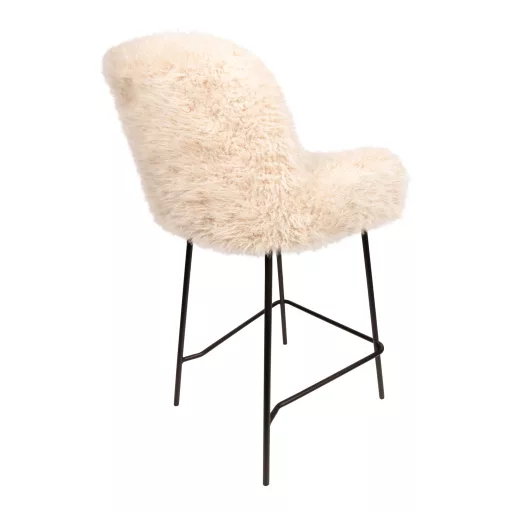 Szőrös design bárszék – Beige szín, fekete fém lábakkal
