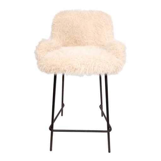 Szőrös design bárszék – Beige szín, fekete fém lábakkal