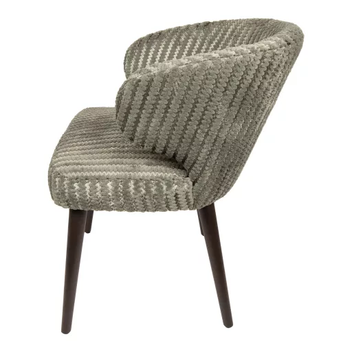 Kárpitozott design szék – Zöldes-szürke textil, fa lábakkal