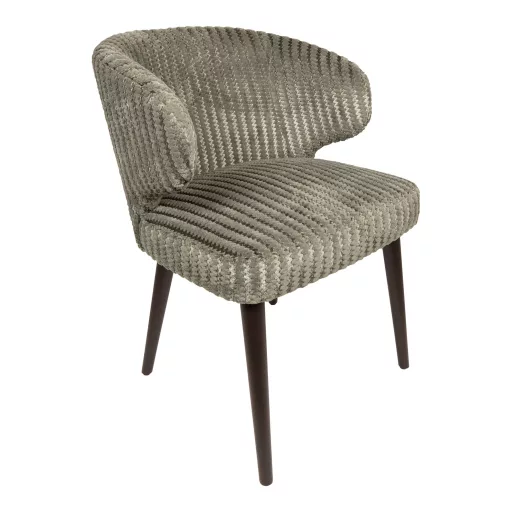 Kárpitozott design szék – Zöldes-szürke textil, fa lábakkal