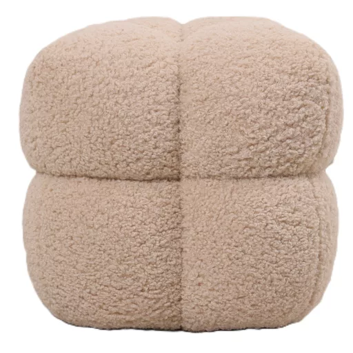 Bouclé Pad / Kárpitozott Design Ülőpad – Krém Szövet, Modern Puff Pad Nappaliba és Előszobába