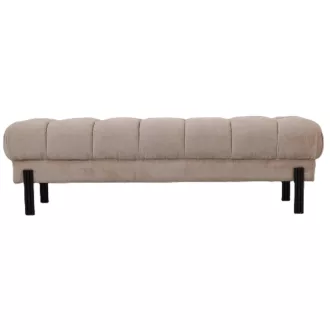   Kárpitozott puff pad beige színben – modern steppelt ülőpad fekete fém lábakkal