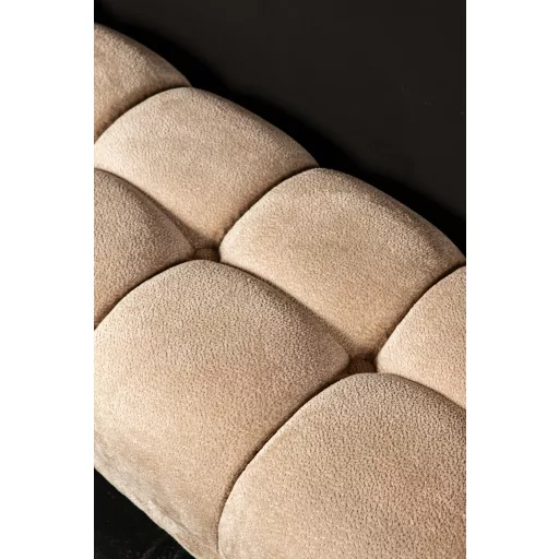 Kárpitozott puff pad beige színben – modern steppelt ülőpad fekete fém lábakkal