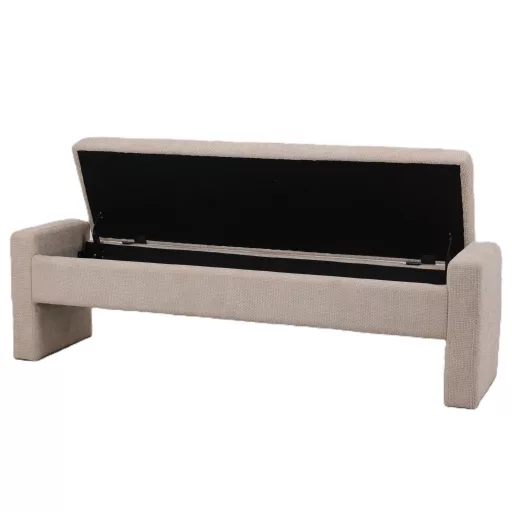 Kárpitozott puff pad beige színben – modern steppelt ülőpad , tároló funkcióval