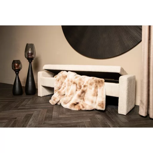 Kárpitozott puff pad beige színben – modern steppelt ülőpad , tároló funkcióval