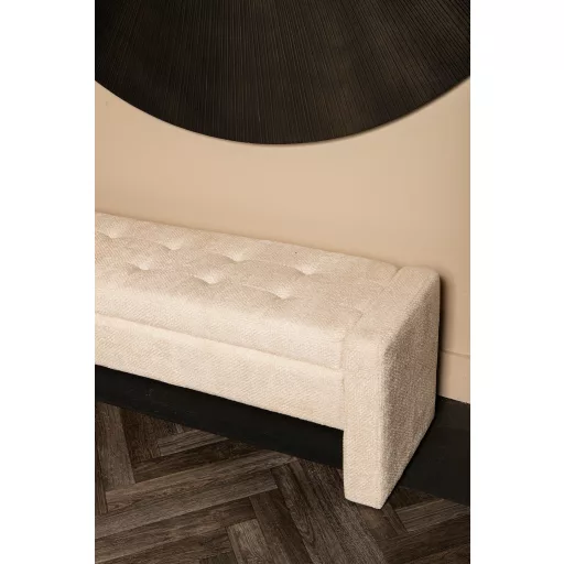 Kárpitozott puff pad beige színben – modern steppelt ülőpad , tároló funkcióval