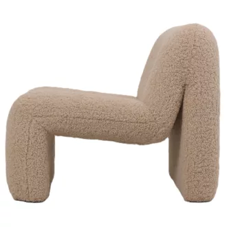   Modern bézs bouclé lounge chair – designer pihenőfotel puha teddy kárpittal
