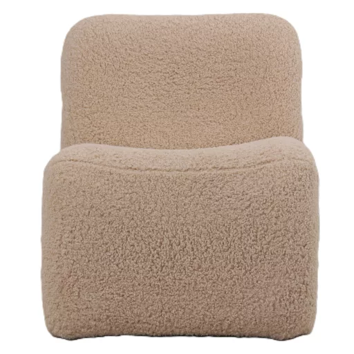 Modern bézs bouclé lounge chair – designer pihenőfotel puha teddy kárpittal