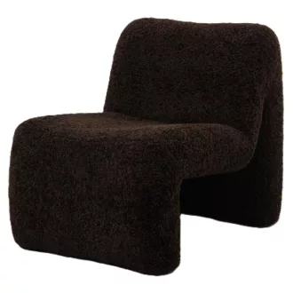   Modern sötétbarna bouclé design fotel – puha teddy kárpitozott lounge fotel nappaliba