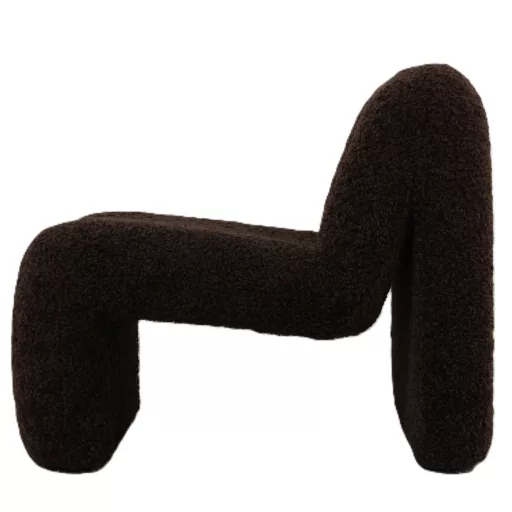 Modern sötétbarna bouclé design fotel – puha teddy kárpitozott lounge fotel nappaliba