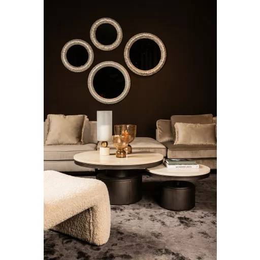 Kerek dohányzóasztal– Márvány lappal, sötétszürke fém talppal 