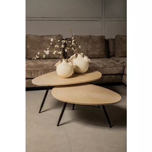 Ovális dohányzóasztal szett márvány tetővel – 2 részes design asztal fém lábbal