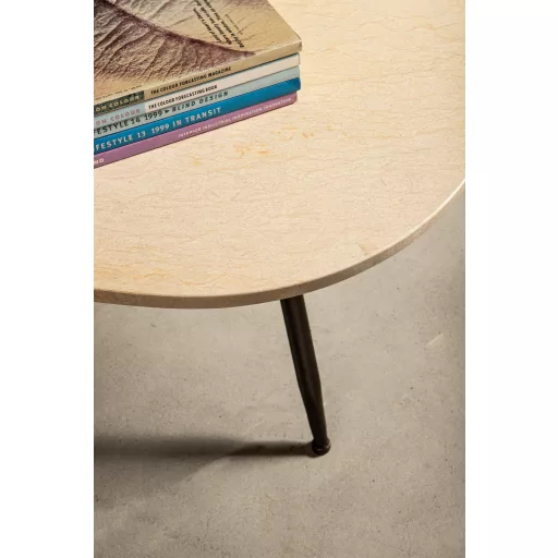 Ovális dohányzóasztal szett márvány tetővel – 2 részes design asztal fém lábbal